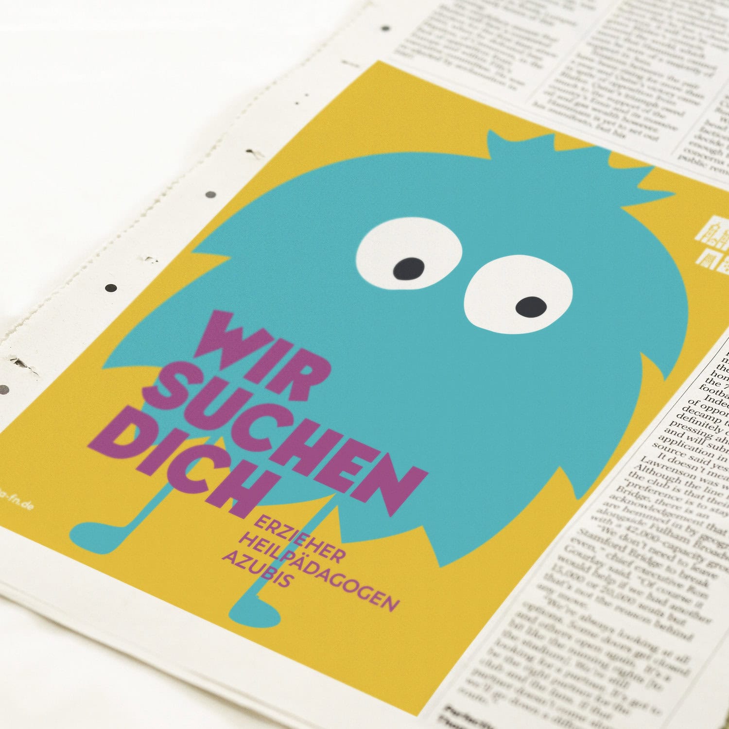 Gestaltung einer Stellenanzeige für Kindertageseinrichtungen in Friedrichshafen – plakatives Motiv mit Illustration und klarer Recruiting-Botschaft.