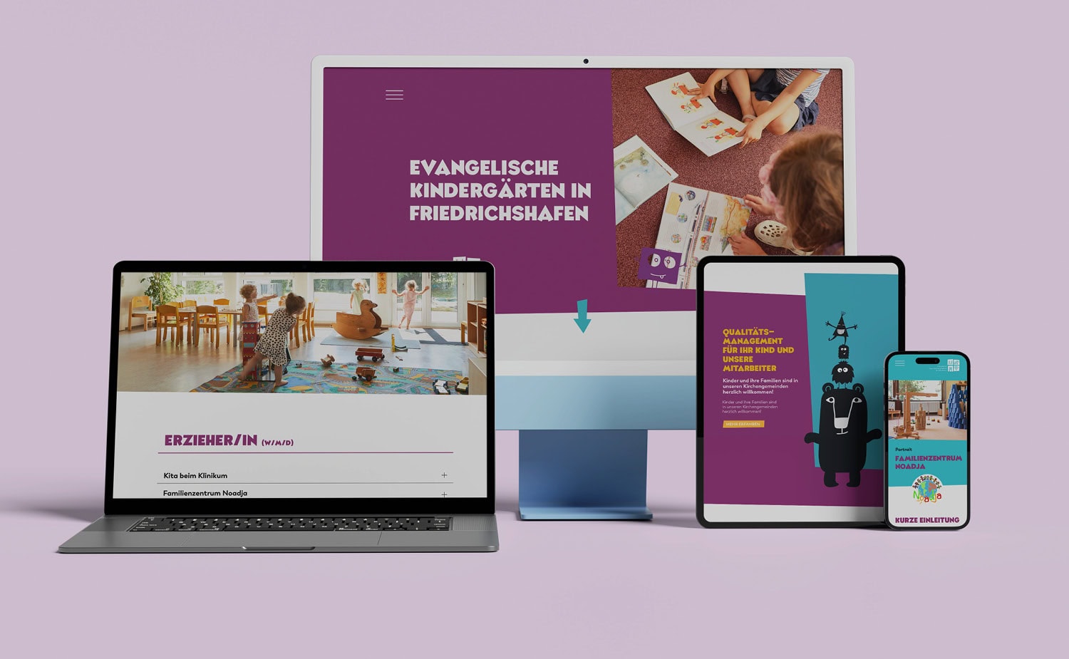Webdesign für Kindertageseinrichtungen in Friedrichshafen – responsive Darstellung der Website auf Desktop, Tablet und Smartphone.
